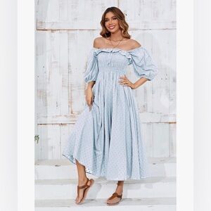 NWT- Women Summer Half Sleeve Cotton Ruffled A Line Flowy Long Dresses